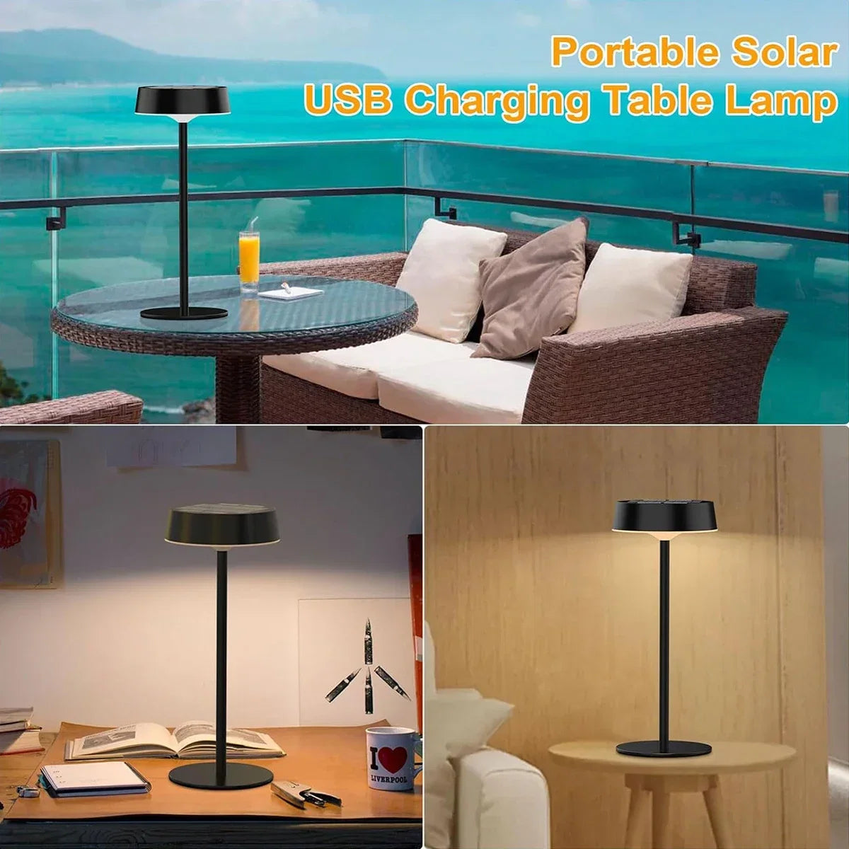 Kabellose LED Tischlampe Solar – dimmbar, 3 Lichtfarben, IP65