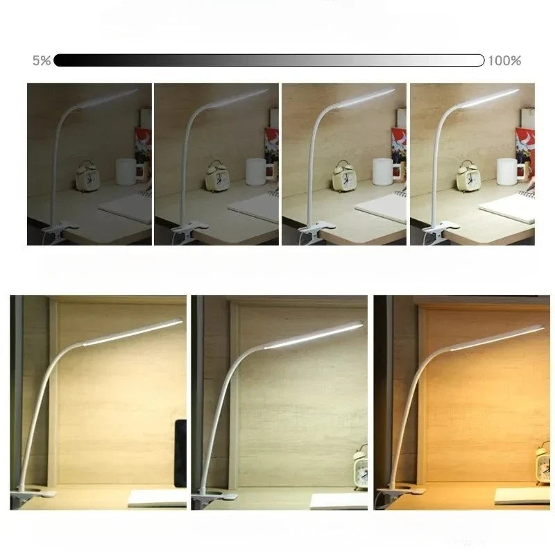 Klemmleuchte mit Schwanenhals – dimmbar, 3 Lichtfarben, USB