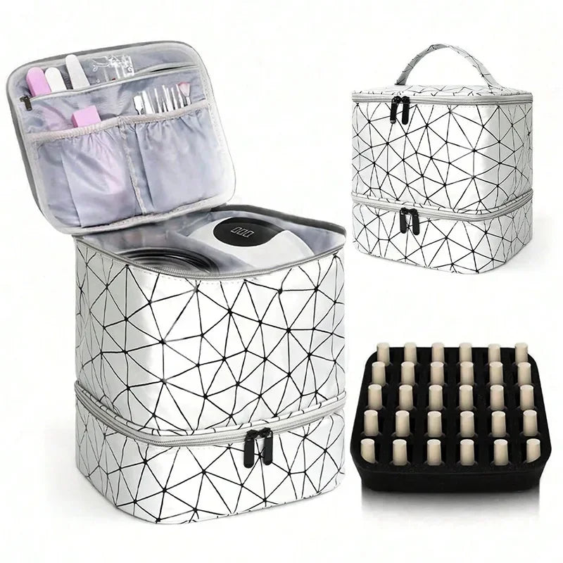 NailGlam Doppelstöckiger Nagellack-Organizer | Tragbare Kosmetiktasche für Frauen | Reise- und Aufbewahrungsbox