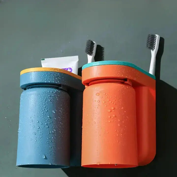 Selbstklebender Zahnbürstenhalter mit Becher – Platzsparend