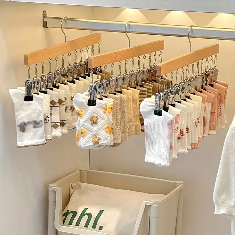 Multiklammer-Kleiderbügel | aus Holz mit 12 Clips | Platzsparend | ClipTidy