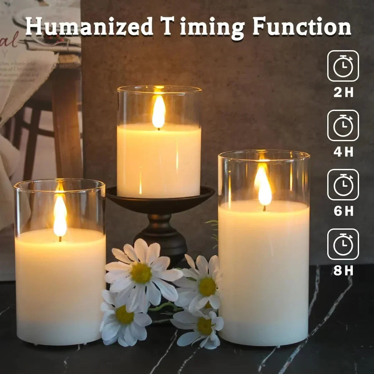 LED Kerzen Set mit Glas Zylinder – Flackernd mit Fernbedienung