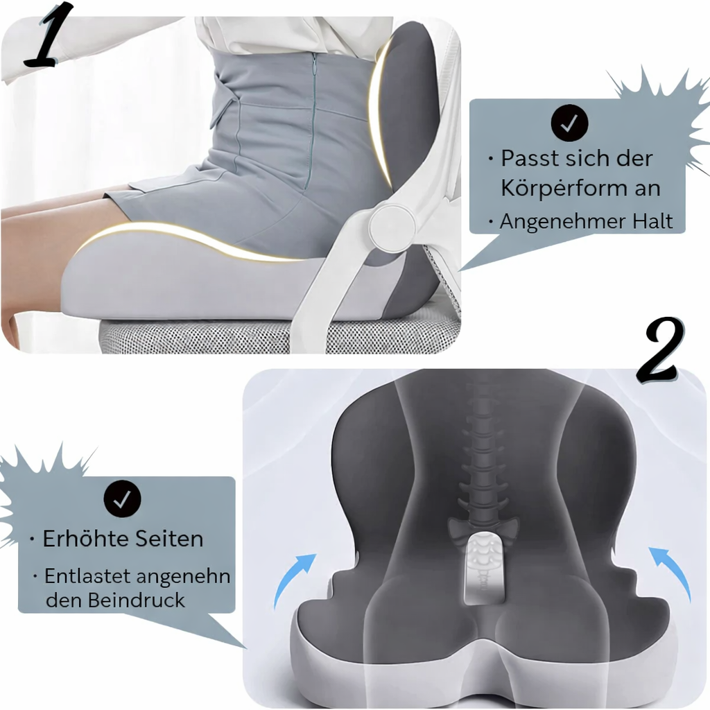 Sitzkissen | Ergonomisches Memory Foam Sitzkissen | Druckentlastend & Rutschfest | ErgoComfort