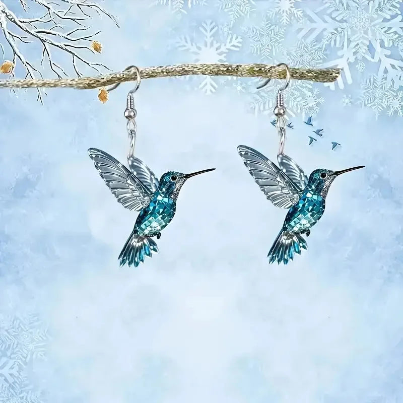 Blaue Kristall-Kolibri-Ohrringe