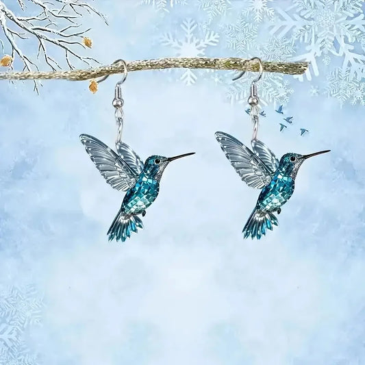 Blaue Kristall-Kolibri-Ohrringe