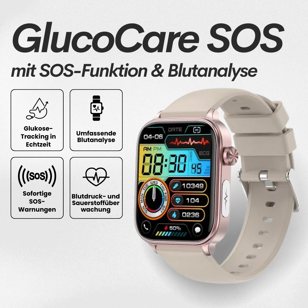 Uhr mit Blutzuckermessung | SOS-Notfallalarm & Vitalparameter-Tracking | GlucoCare SOS