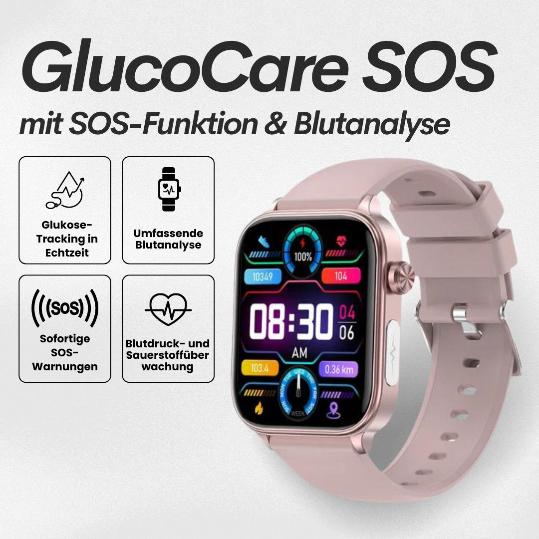 Uhr mit Blutzuckermessung | SOS-Notfallalarm & Vitalparameter-Tracking | GlucoCare SOS
