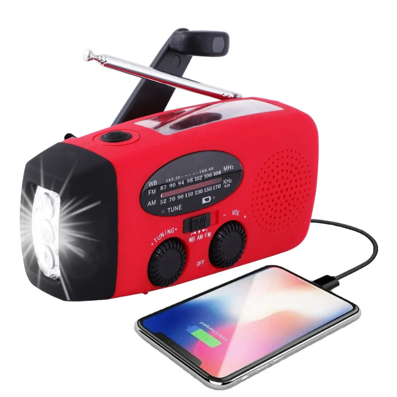Notfallradio mit Powerbank | Kurbelradio mit Solar | USB & LED-Taschenlampe | CrankPower