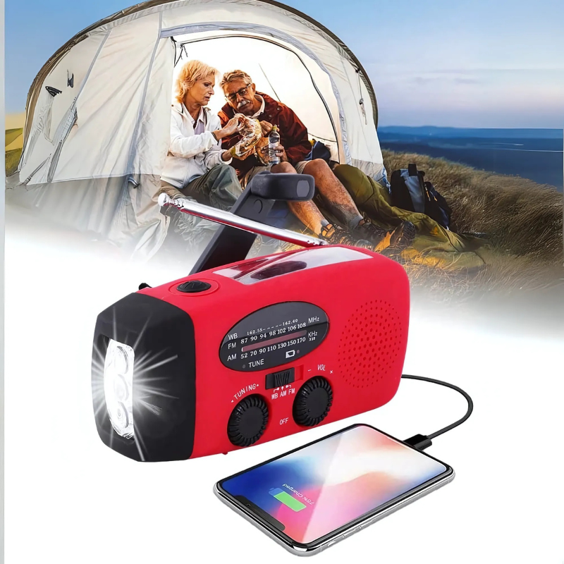 Notfallradio mit Powerbank | Kurbelradio mit Solar | USB & LED-Taschenlampe | CrankPower