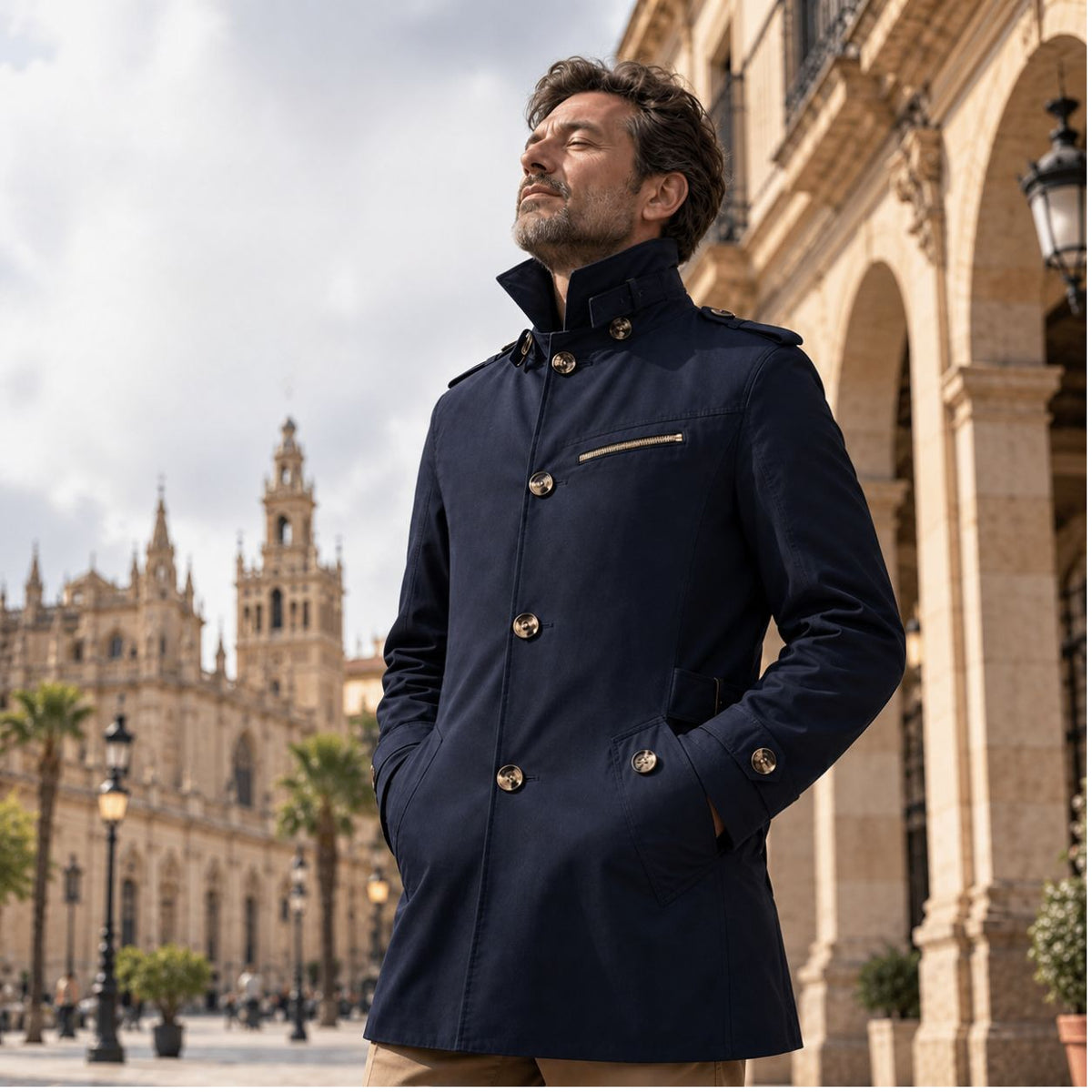 Alpaslan – Kurzer Trenchcoat mit Reverskragen und Knopfleiste