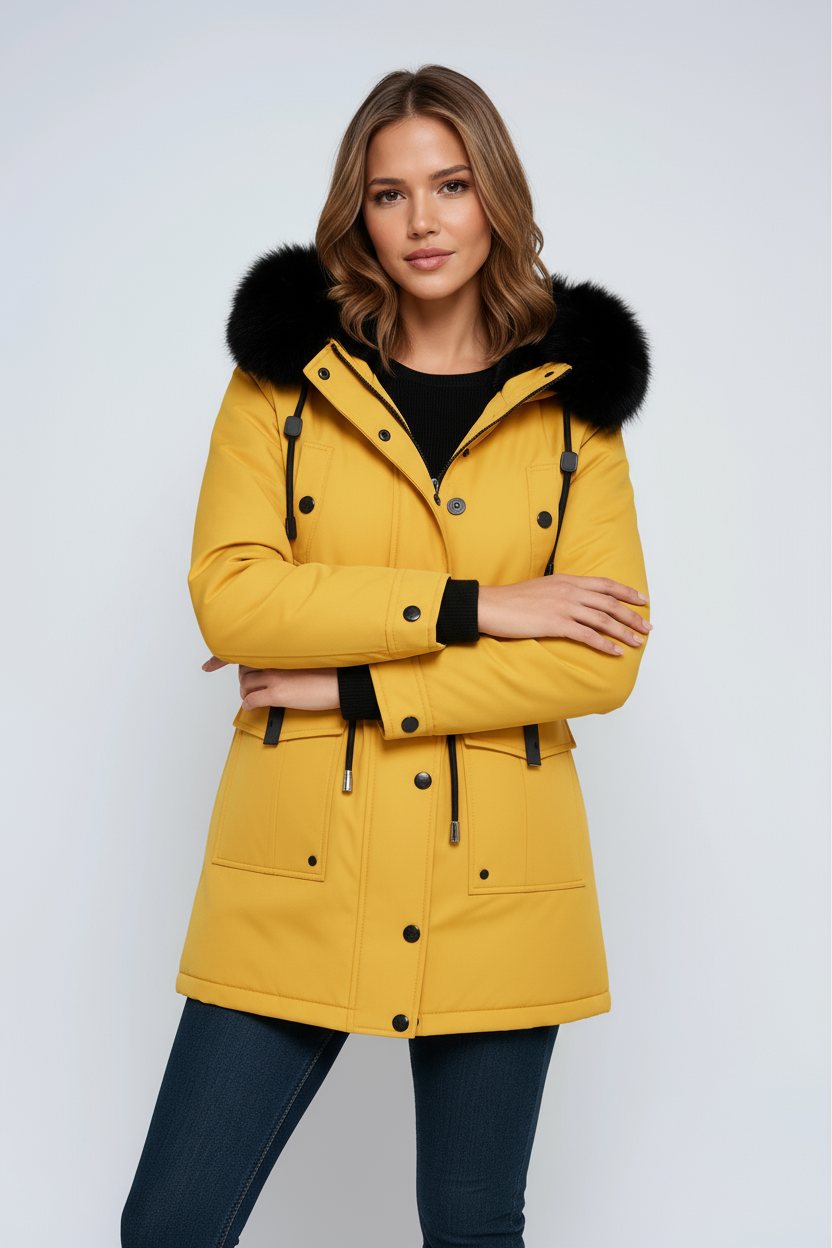 Damen Winterparka mit Kapuze, Taschen und Tunnelzug