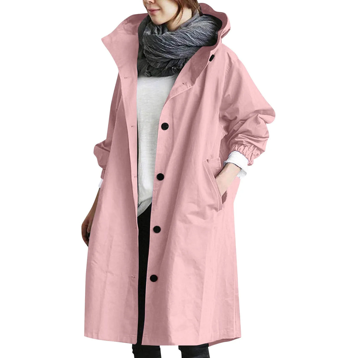 Damen Lange Kapuzen-Trenchcoat