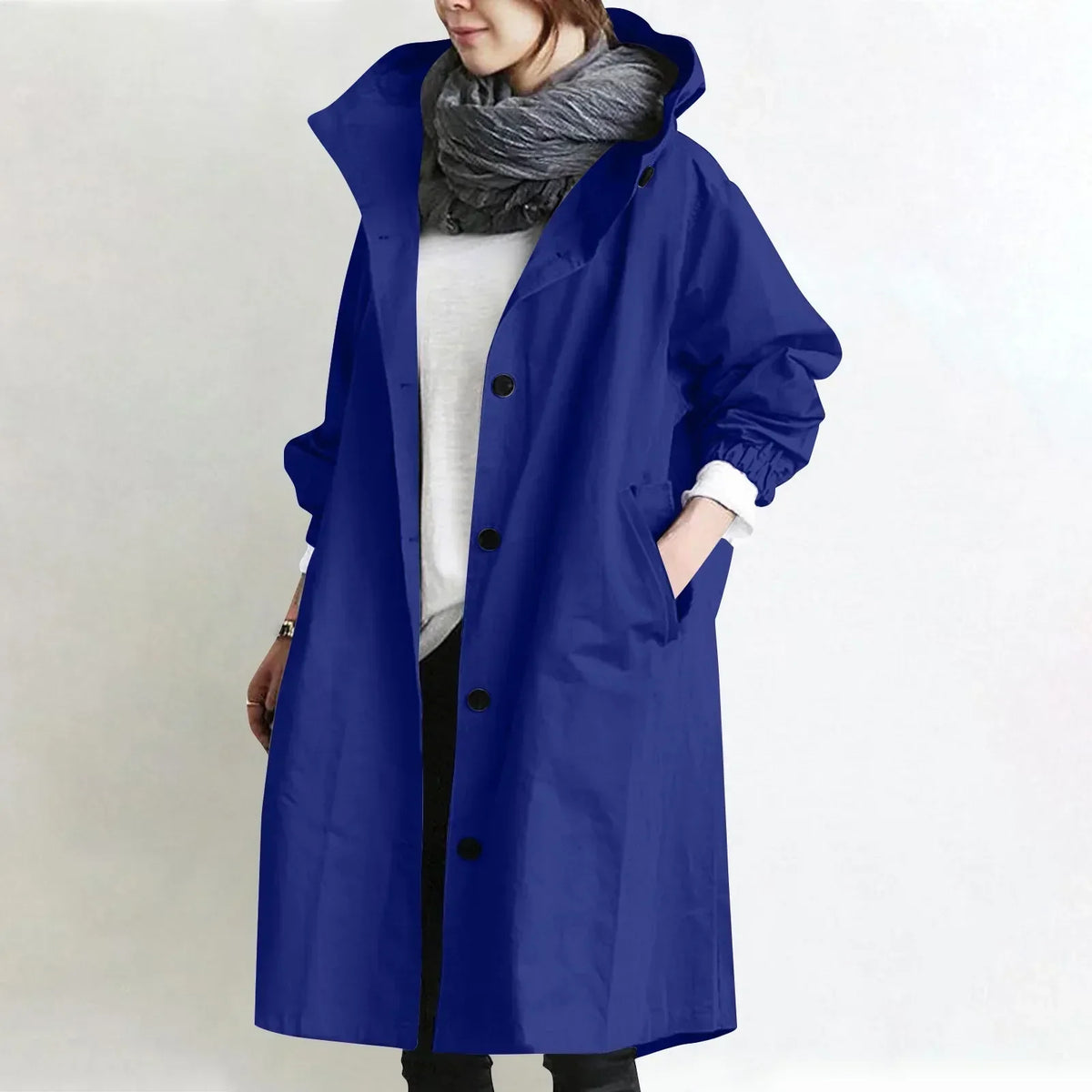 Damen Lange Kapuzen-Trenchcoat