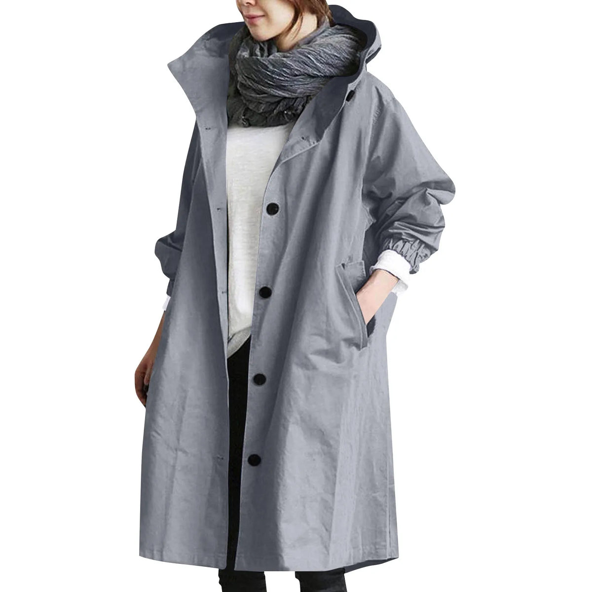 Damen Lange Kapuzen-Trenchcoat