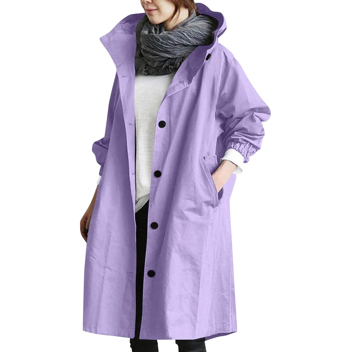 Damen Lange Kapuzen-Trenchcoat