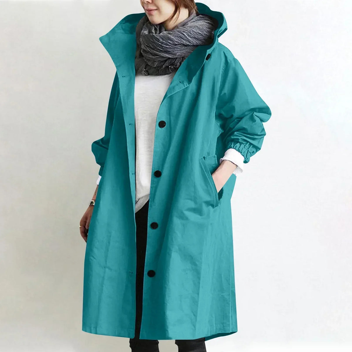 Damen Lange Kapuzen-Trenchcoat