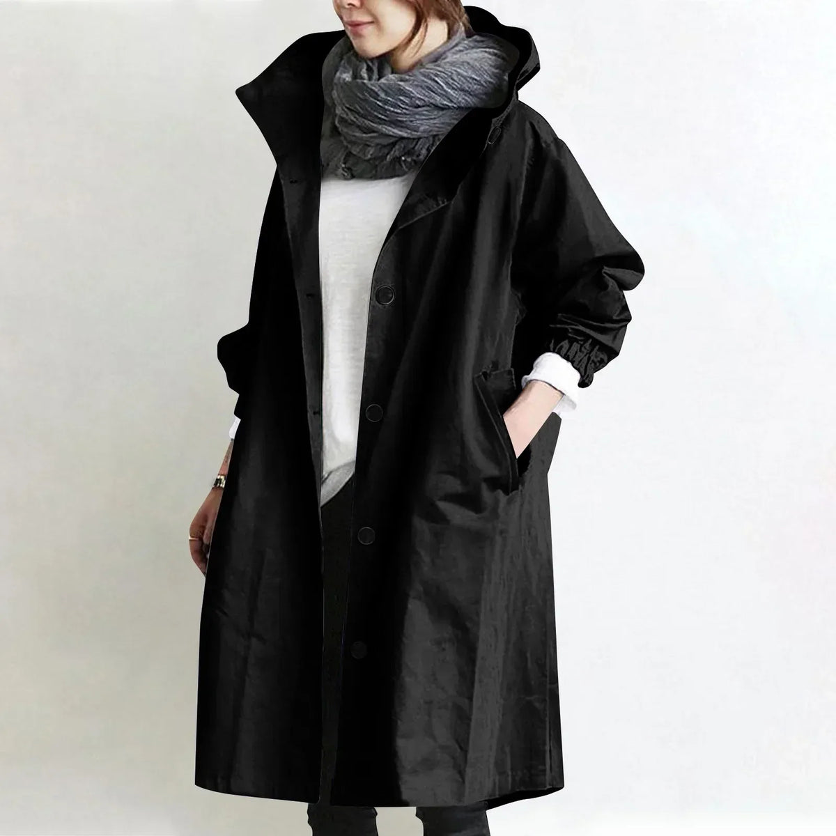 Damen Lange Kapuzen-Trenchcoat