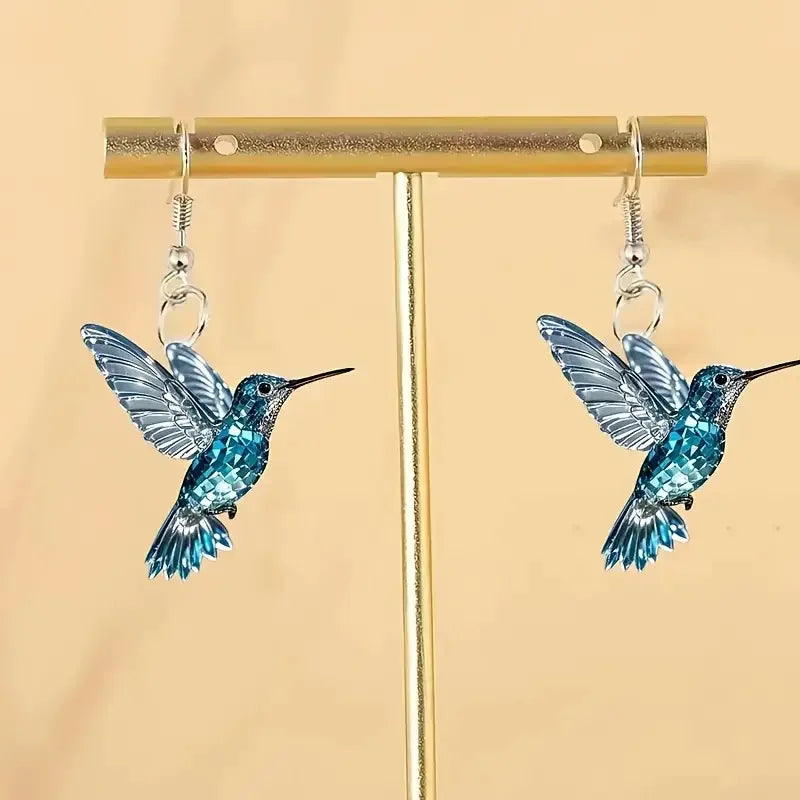 Blaue Kristall-Kolibri-Ohrringe