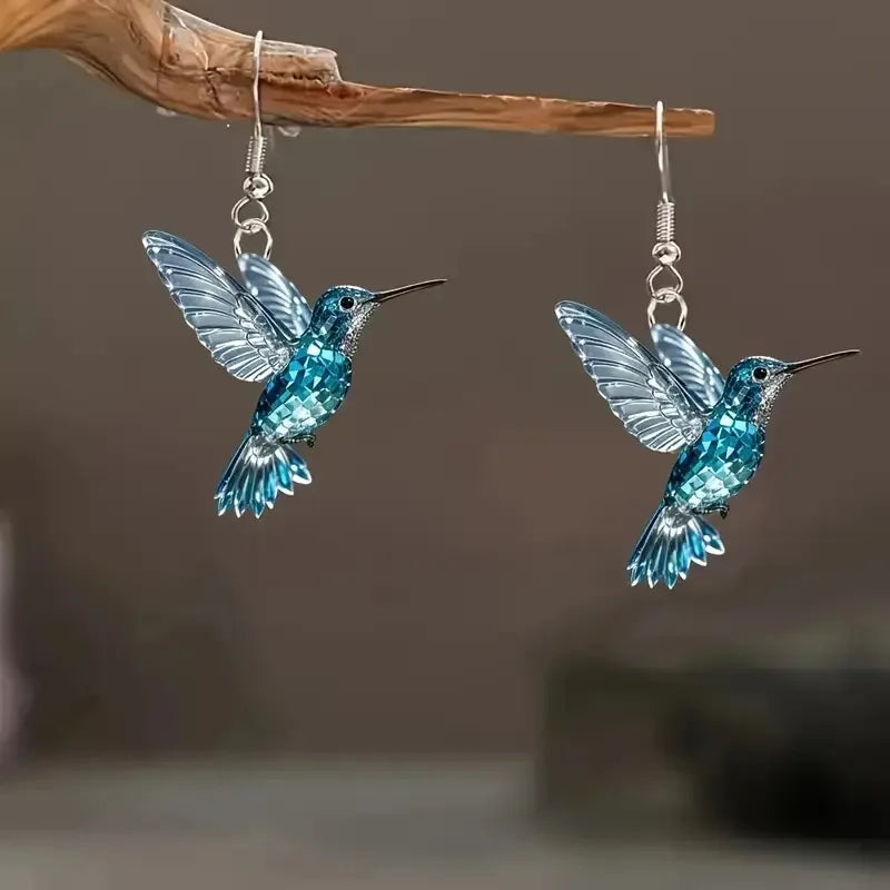Blaue Kristall-Kolibri-Ohrringe
