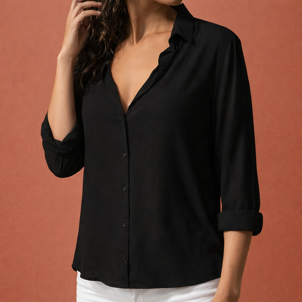 DANIRA | Satin Damenbluse mit Kragen und Knopfleiste