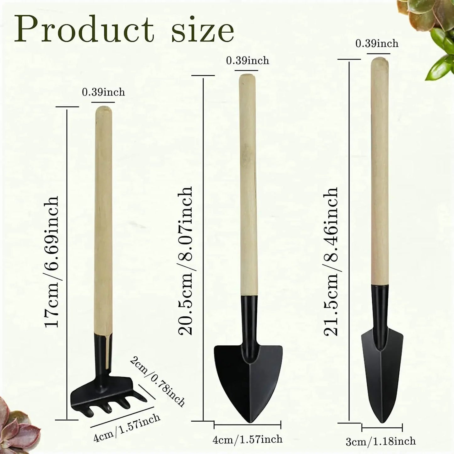 GrünMeister Mini-Gartengeräte-Set | 3 Teile | Schaufel und Rechen | Langlebig und Ergonomisch