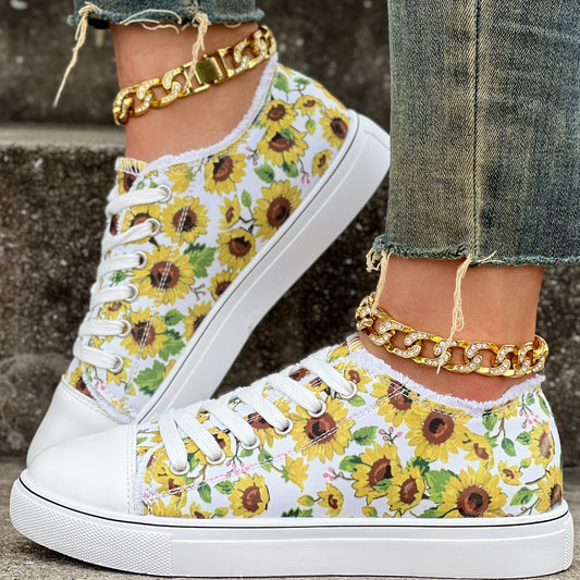 Portia - Sonnenblumen Druck Schnür Turnschuh