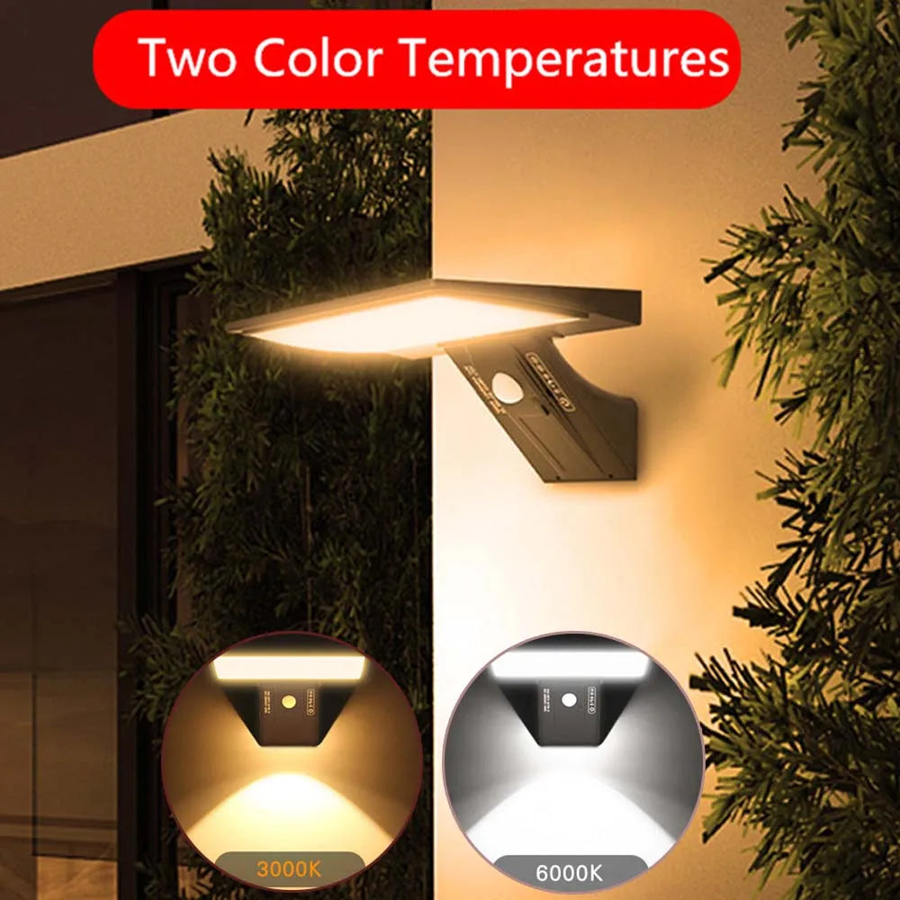 Solavaro Solar-Wandlicht mit Bewegungsmelder | 90 LEDs | IP65 Wasserdicht | Warmweißes Licht