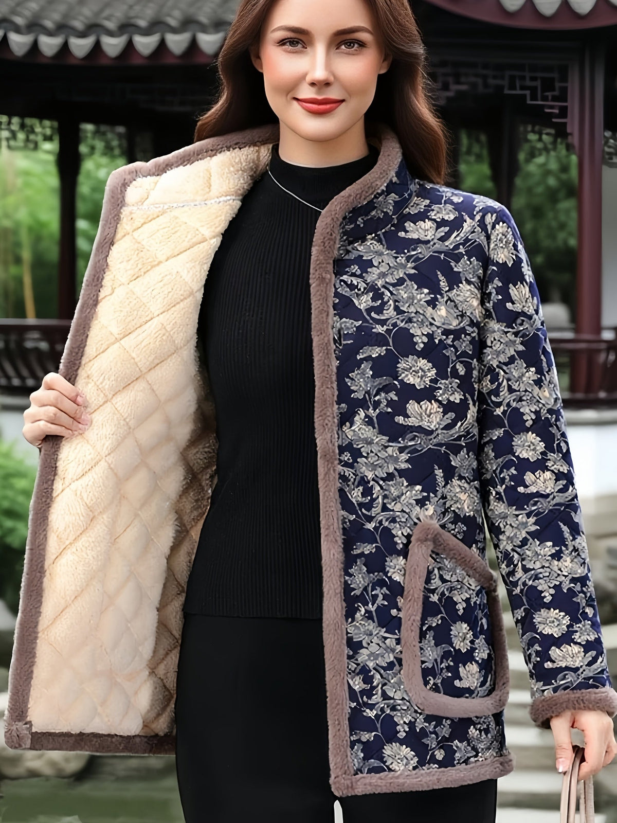 Mayte - Winter Jacke Mit Blumenmuster Und Knöpfen