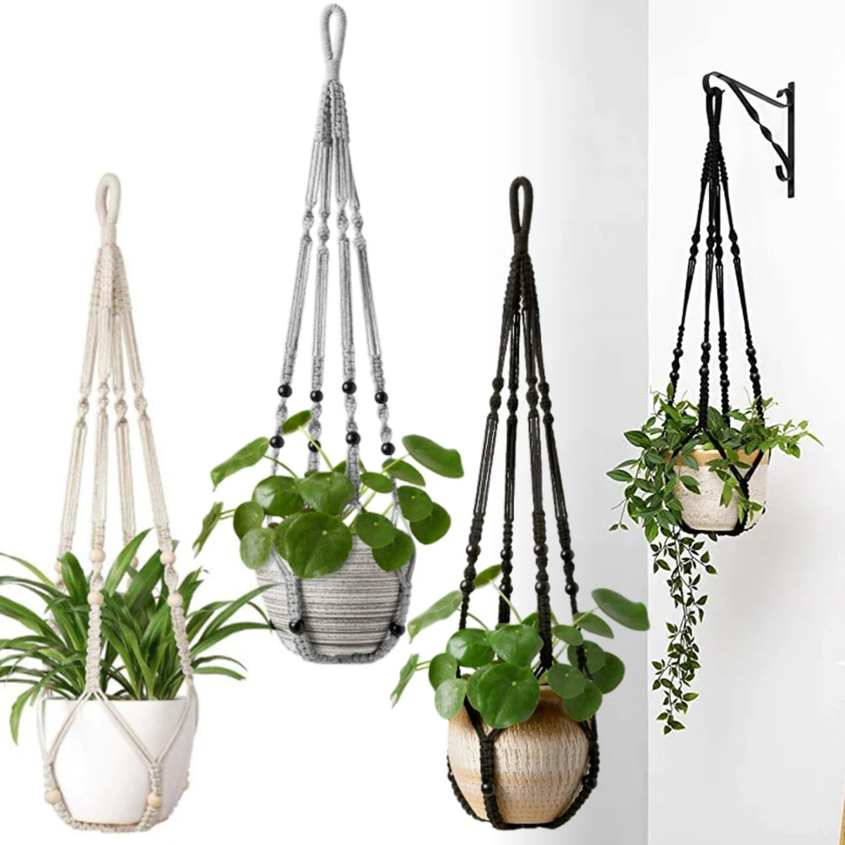 Naturéa Living Makramee-Pflanzenhänger | 90 cm Baumwolle | Für Blumentöpfe von 3–12 Zoll geeignet | Boho-Stil