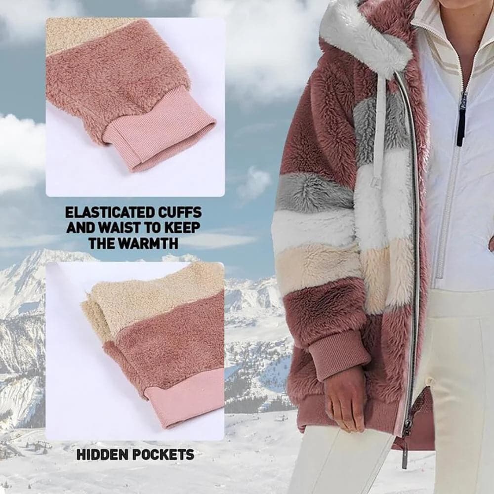 Damen Winterjacke | Gefütterte Kontrastjacke mit Kapuze und lockerer Passform