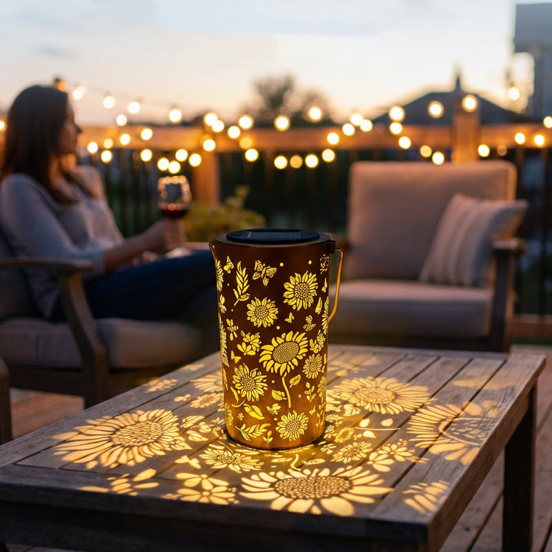 Solar Gartenlaterne mit Sonnenblumen-Muster