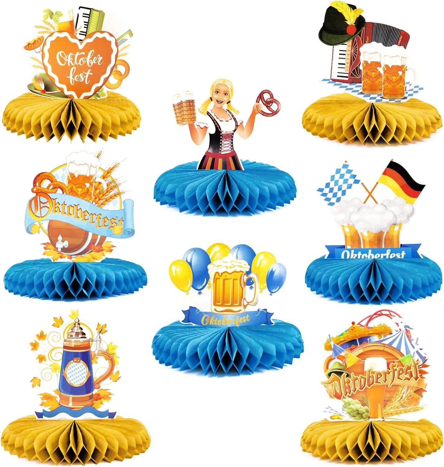Tischdekoration | Oktoberfest Waben-Design | 8-teiliges Papierset | Schneller Aufbau