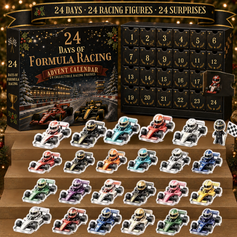 Adventskalender für Racingfans | 24-Tage-Rennwagenmotiv | 2D-Acryl | Mehrfarbig
