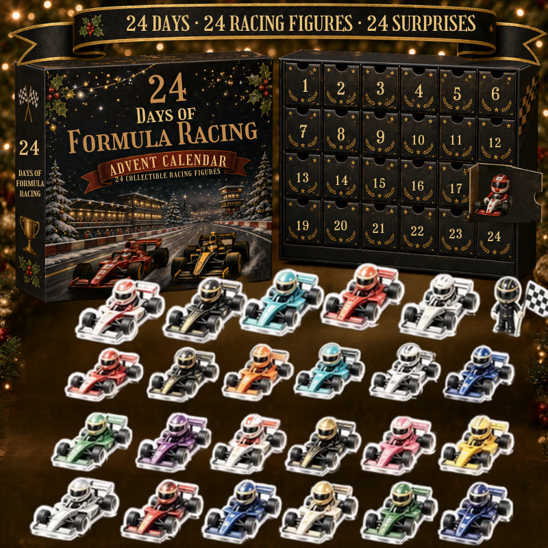 Adventskalender für Racingfans | 24-Tage-Rennwagenmotiv | 2D-Acryl | Mehrfarbig