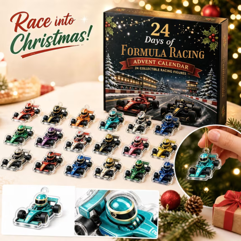 Adventskalender für Racingfans | 24-Tage-Rennwagenmotiv | 2D-Acryl | Mehrfarbig