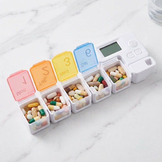 Elektronischer Wochen-Pillenorganizer | 4 Alarme | Modulare Fächer aus Kunststoff | MediSort