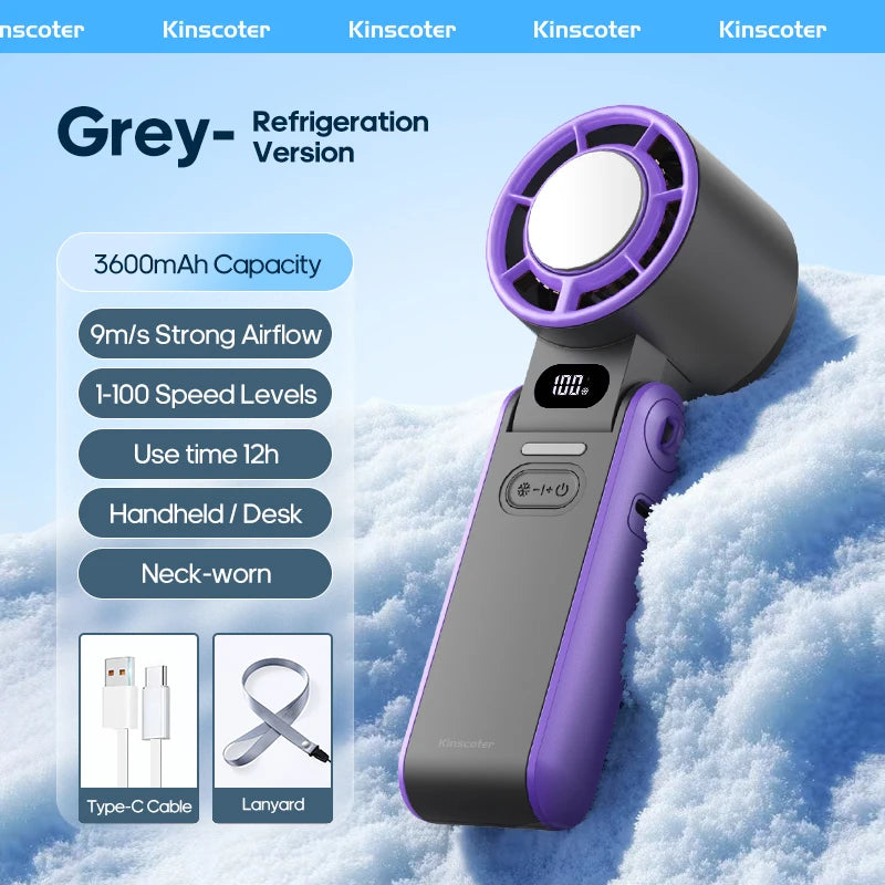 Glaciaro Mini Ventilator | Turbo 100 Geschwindigkeit | 3600 mAh Batteriekapazität | Faltbar & Eisgekühlt