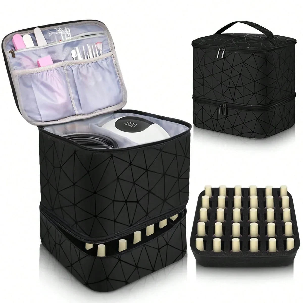 NailGlam Doppelstöckiger Nagellack-Organizer | Tragbare Kosmetiktasche für Frauen | Reise- und Aufbewahrungsbox