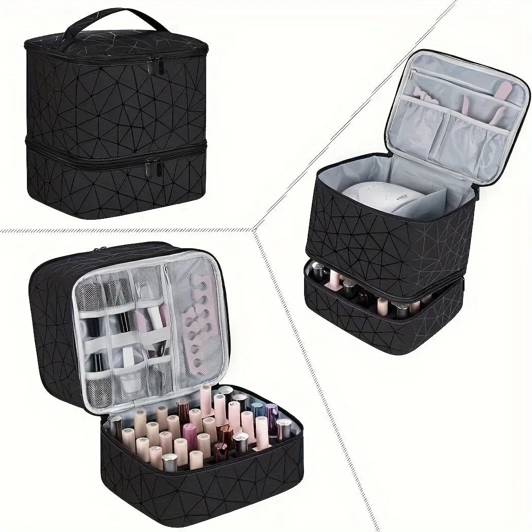 NailGlam Doppelstöckiger Nagellack-Organizer | Tragbare Kosmetiktasche für Frauen | Reise- und Aufbewahrungsbox