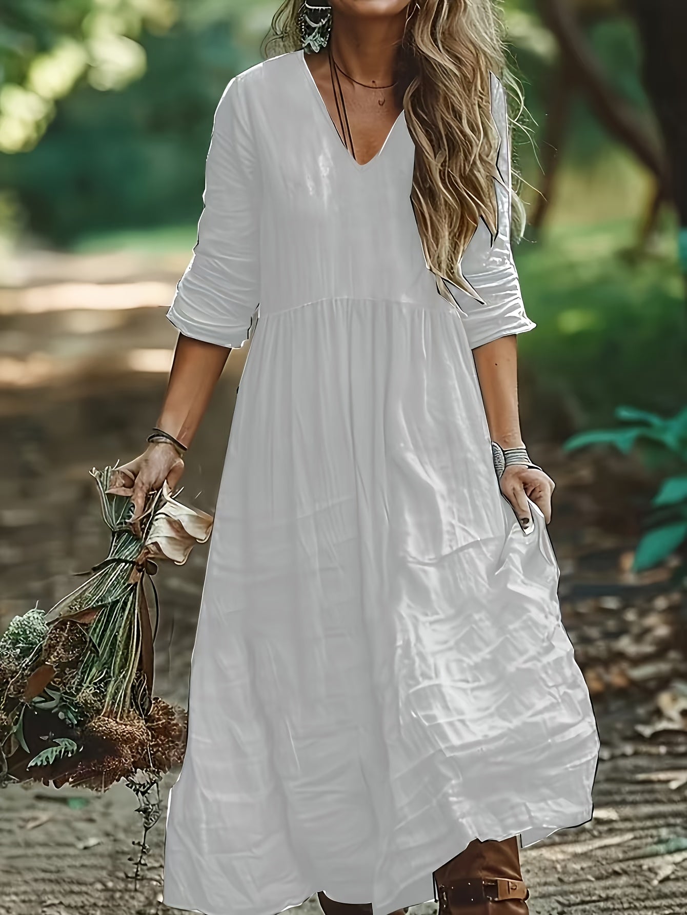 Shirron – Modisches Langes Kleid Mit V-Ausschnitt