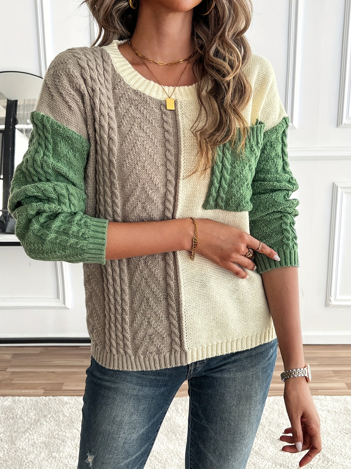 Delia | Damen Pullover mit Rundhalsausschnitt und Tasche
