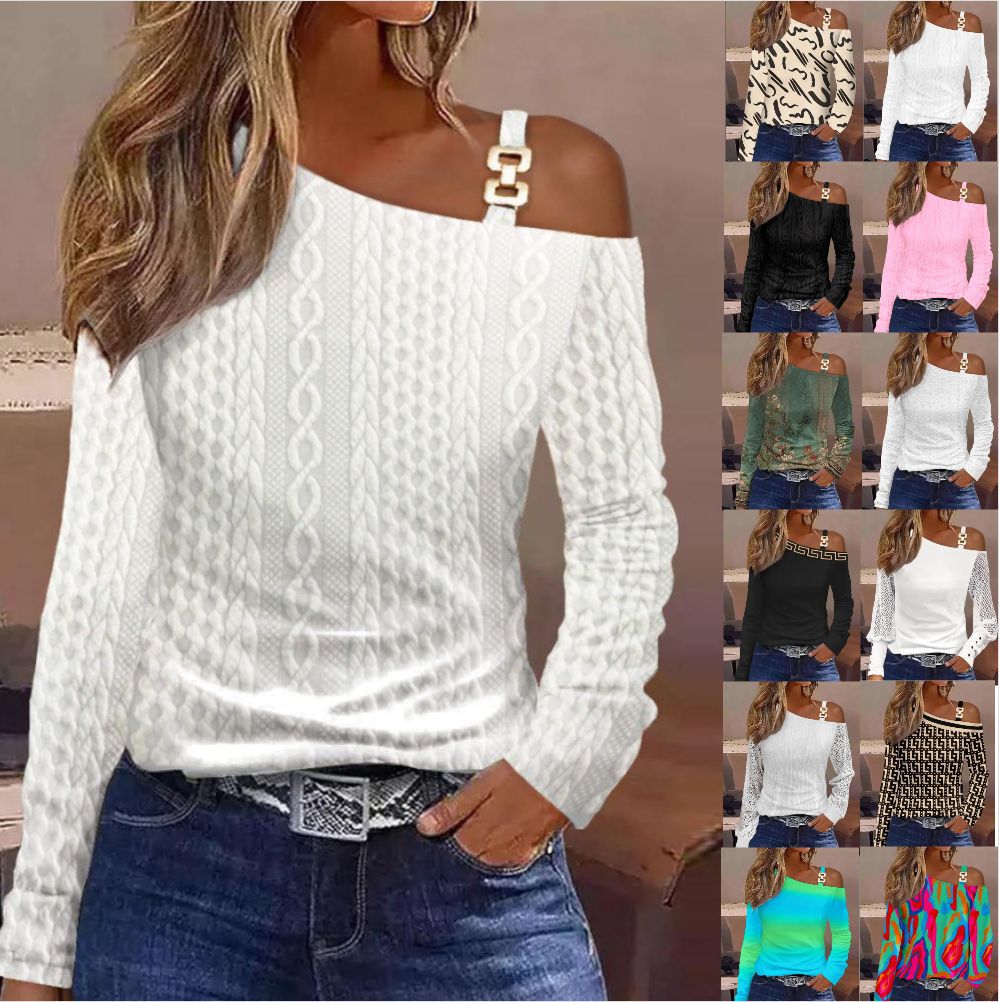 Off-Shoulder Bluse mit Metallknopf für Alltag & Büro