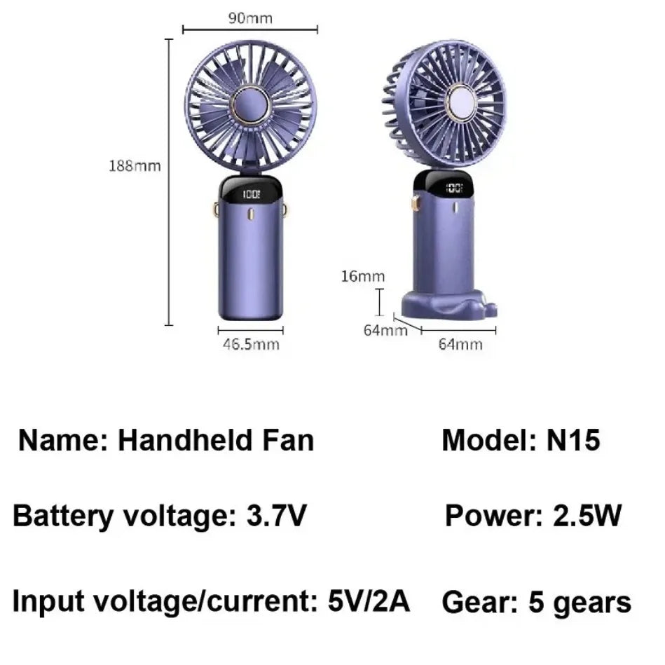 Venturox Mini Ventilator | 5-Gang-Einstellungen | 3000 mAh Akku | Faltbares Design & LED-Anzeige