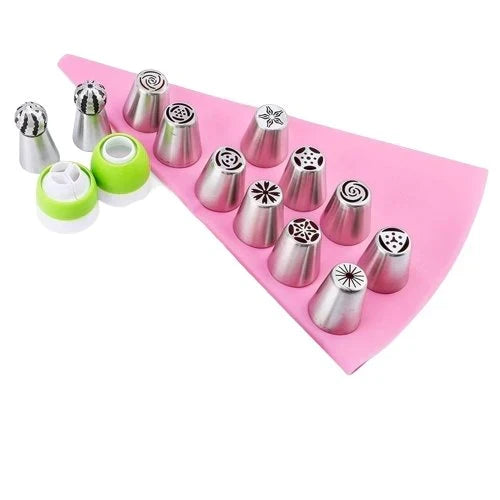Gebäckspitzen | Spritztüllen-Set 14-teilig | für Blumen- & Musterdekor auf Torten | BloomPipe
