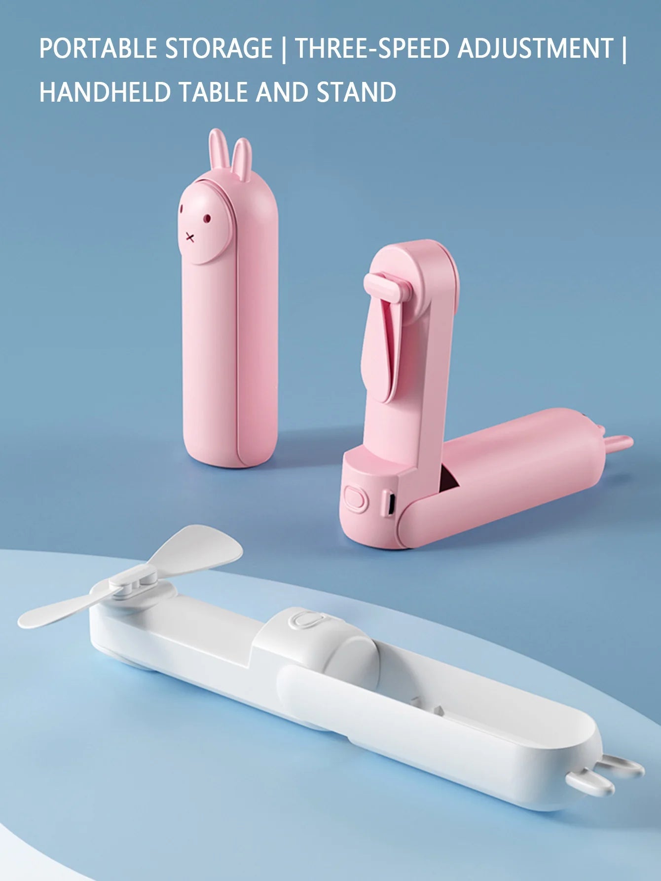 BreezeBuddy Mini USB Handventilator | Wiederaufladbarer Tragbarer Tischventilator | Cartoon-Stil | Faltbares und Kompaktes Design