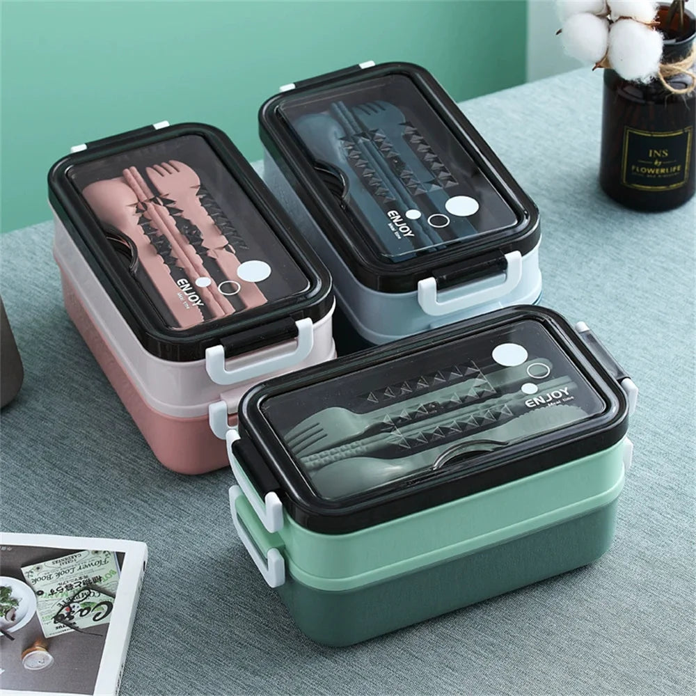 Lunchbox | Gestapelt mit mehreren Fächern | 1.400 ml Fassungsvermögen | Reisegeeignet