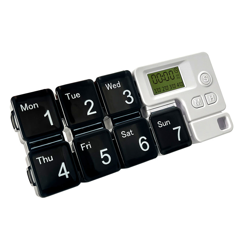 Elektronischer Wochen-Pillenorganizer | 4 Alarme | Modulare Fächer aus Kunststoff | MediSort