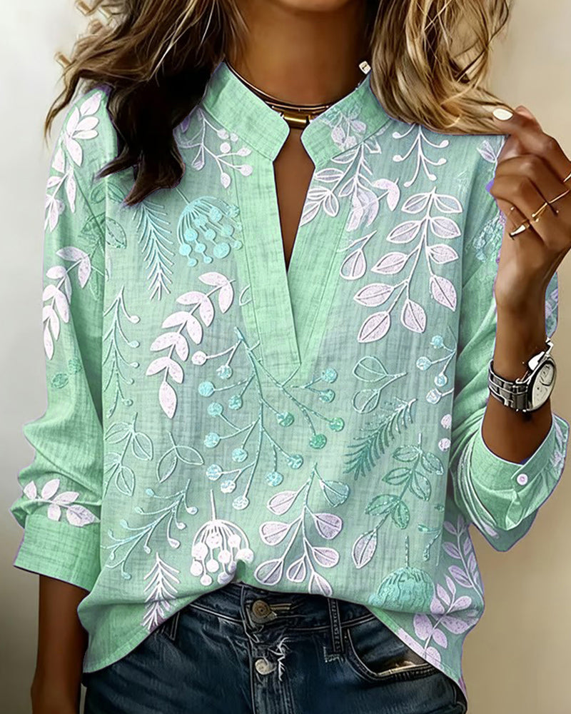 Adanna - Bluse Mit Blumenmuster Und Hohem Kragen