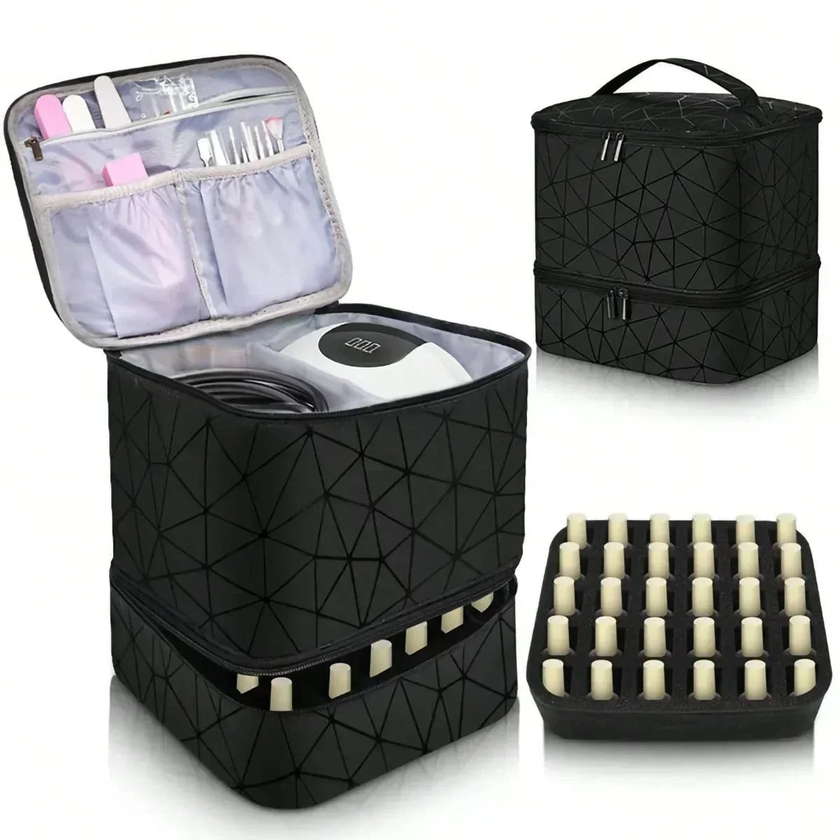 NailGlam Doppelstöckiger Nagellack-Organizer | Tragbare Kosmetiktasche für Frauen | Reise- und Aufbewahrungsbox