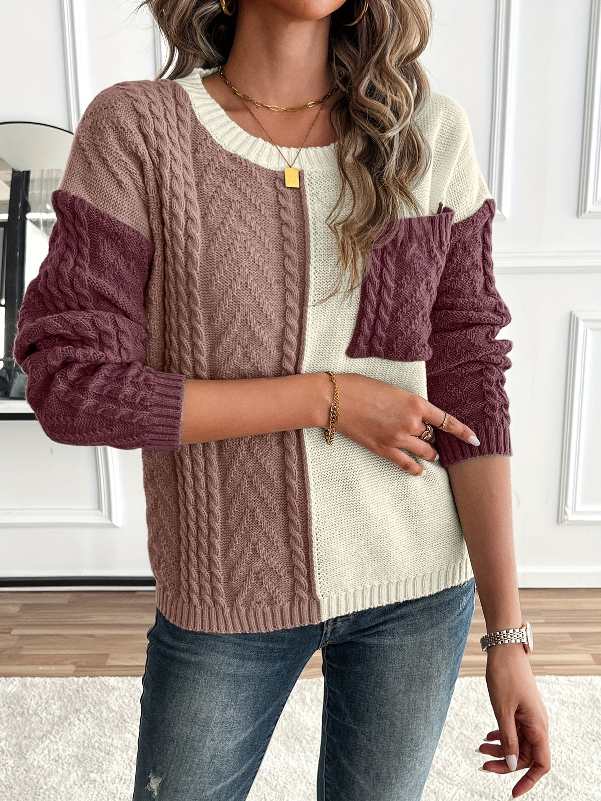 Delia | Damen Pullover mit Rundhalsausschnitt und Tasche
